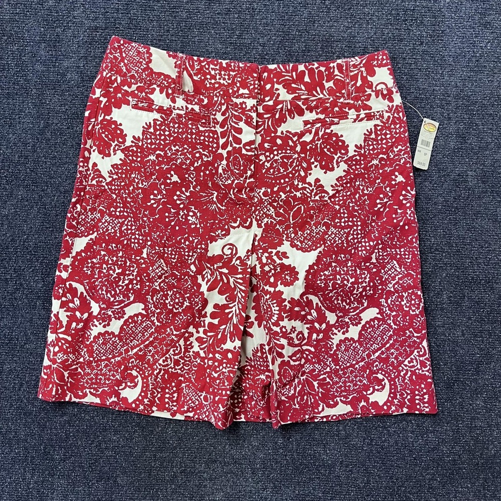 Talbots Shorts Womens 8 Red White‎ Floral Stretch Petite Dressy Summer NWT